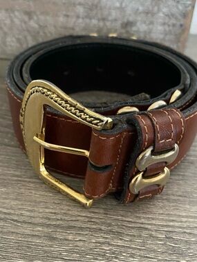 Women’s Brown Leather Belt with Gold Buckle